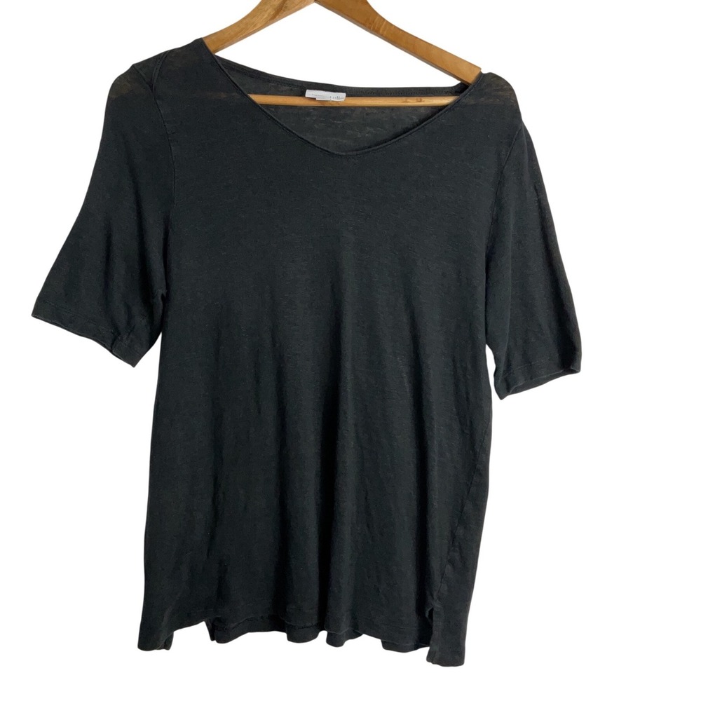 J. Jill Love 100% Linen V-Neck Top Short Sleeve Knit Tee M natural fiber breezy